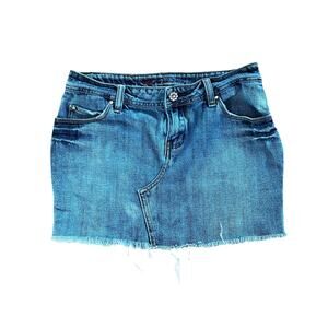 KARMA BLUE Vintage Y2K Distressed Denim Mini Skirt Rhinestone Button | Juniors 1